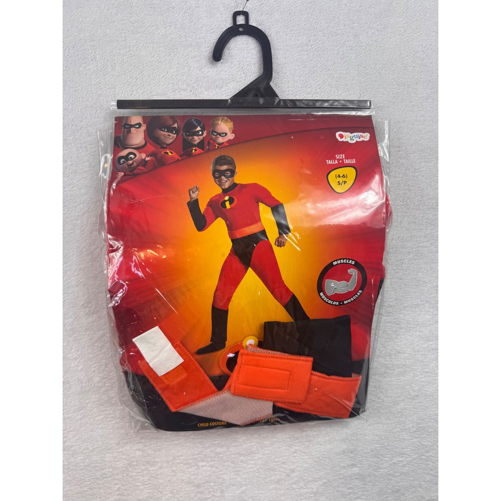 Disguise Incredibles Muscle Costume Kids Size 4-6 Small Red Black Superhero Mask